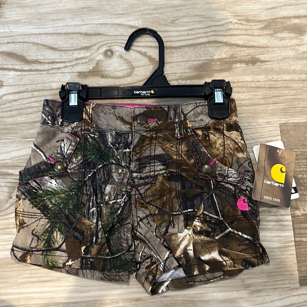 Carhartt Girls Camo Shorts with Pink Accent
